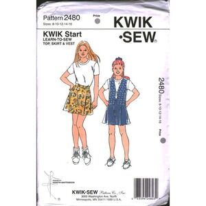 Kwik Sew 2480 Girls Top Skirt Vest Sewing Pattern Size 8-16 Learn-To-Sew Vintage